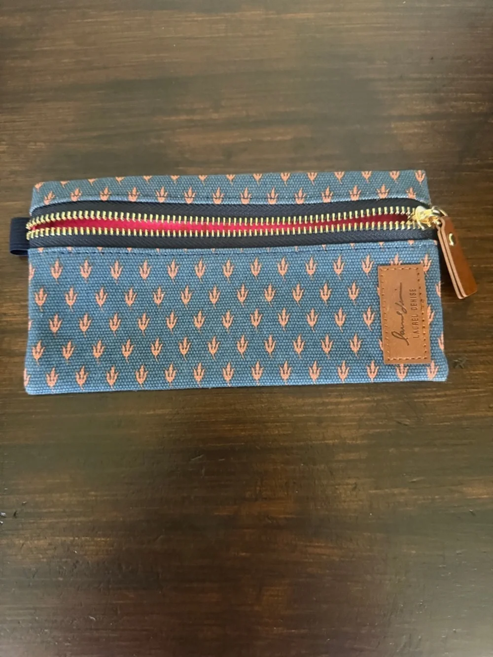 Laurel Denise brown Leather Zip Portfolio midnight pencil Pouch - Picture 3 of 7